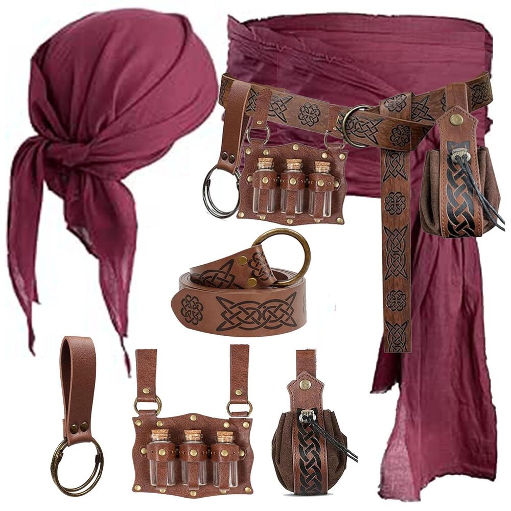 9681 Pirate Costume Pirate Head Scarf Bandanas Belt Waist Sash